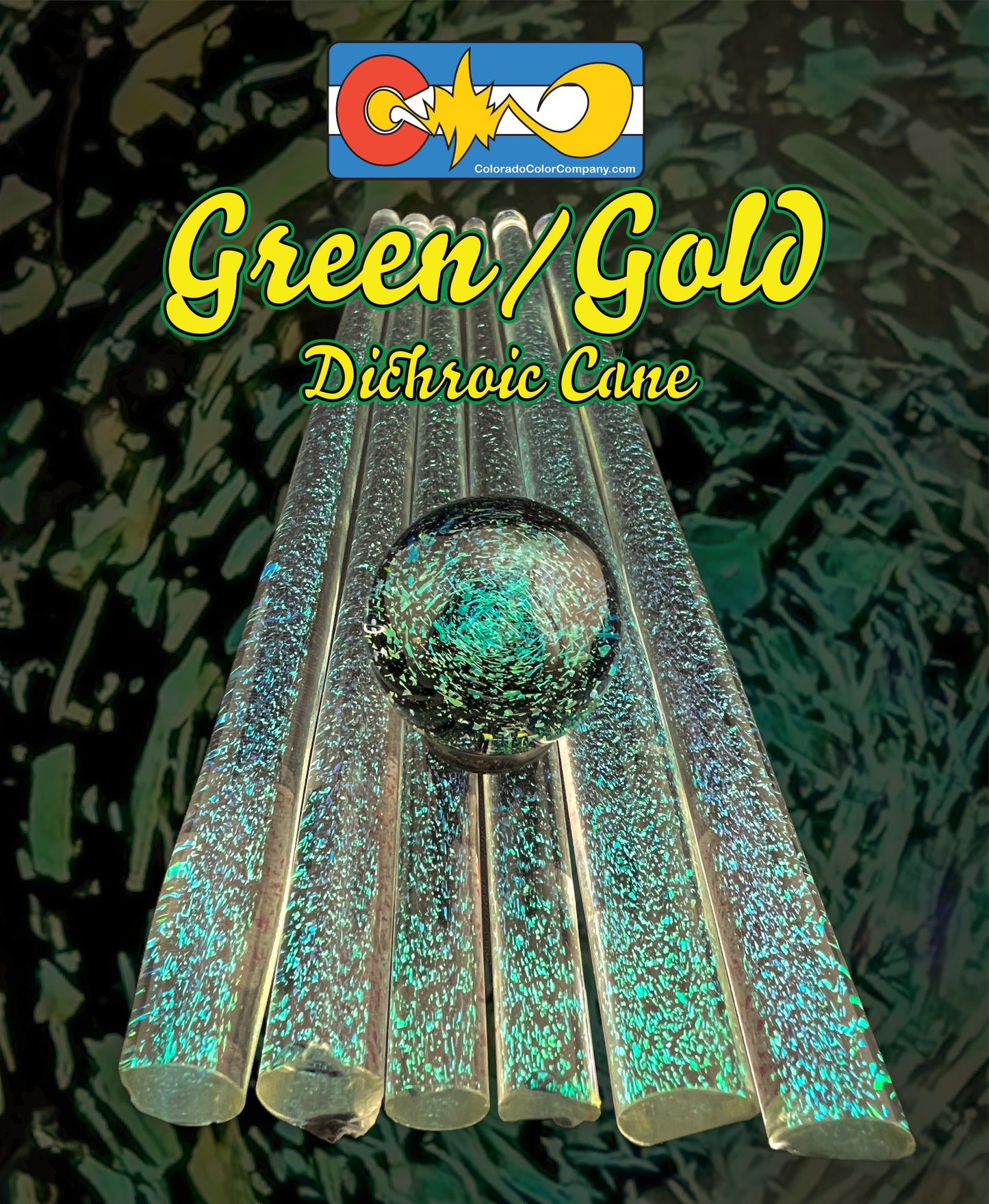 Green/Gold - Dichroic Cane - Borosilicate Glass - COE33