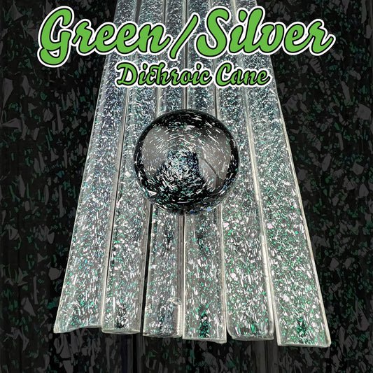 Green/Silver - Dichroic Cane - Borosilicate Glass - COE33