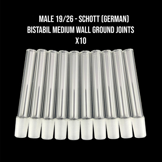 Juntas de tierra alemanas macho de 19 mm - Accesorio de vidrio sobre vidrio 19/26 - Pared pesada Bistabil - Vidrio de borosilicato Schott - COE 33