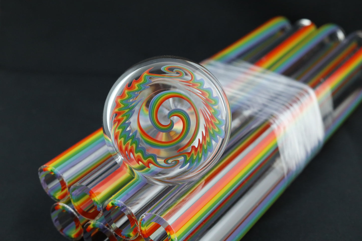 4 Way Rainbow to Clear - Vac Stack - Borosilicate Glass - COE 33 - Lined Tubing