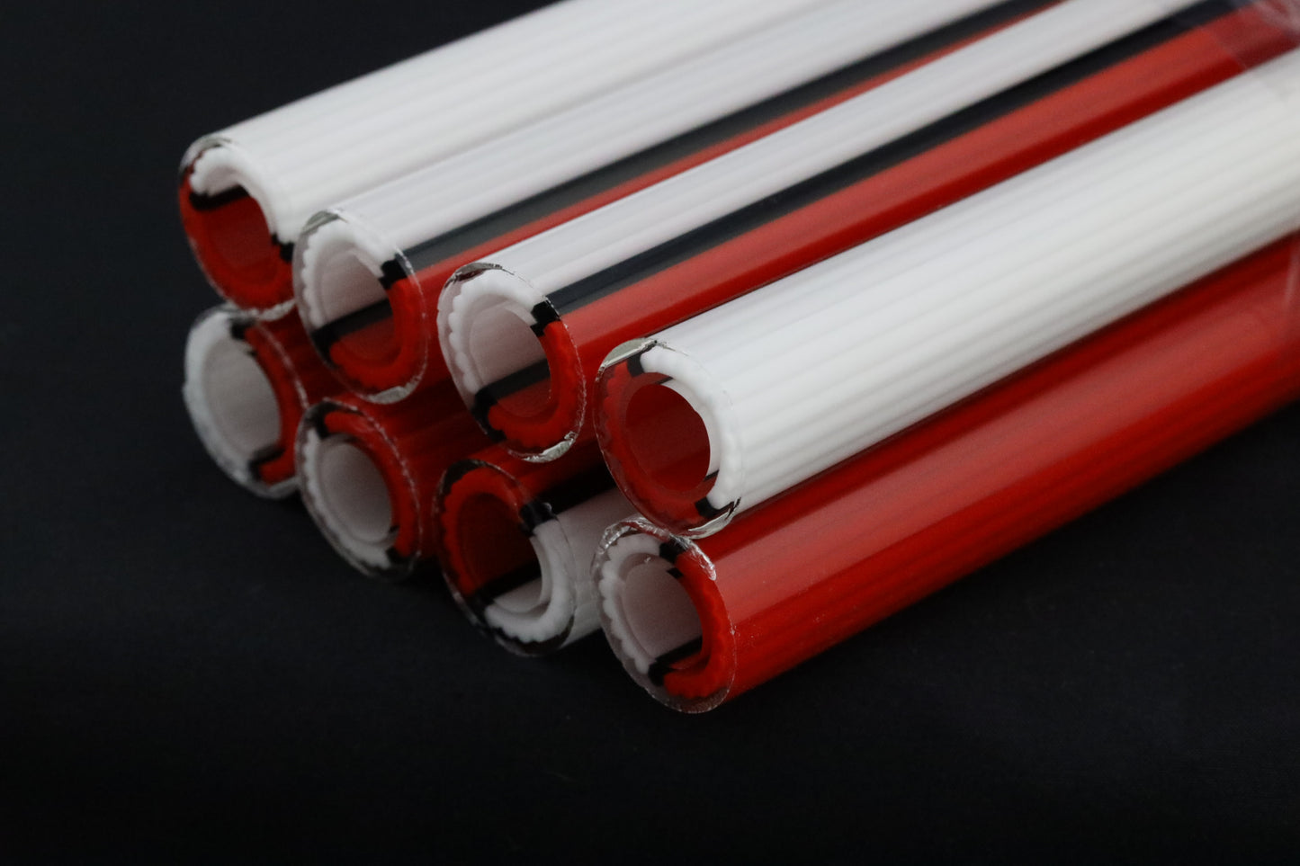 Red & White Ball - Vac Stack - Borosilicate Glass - COE 33 - Lined Tubing