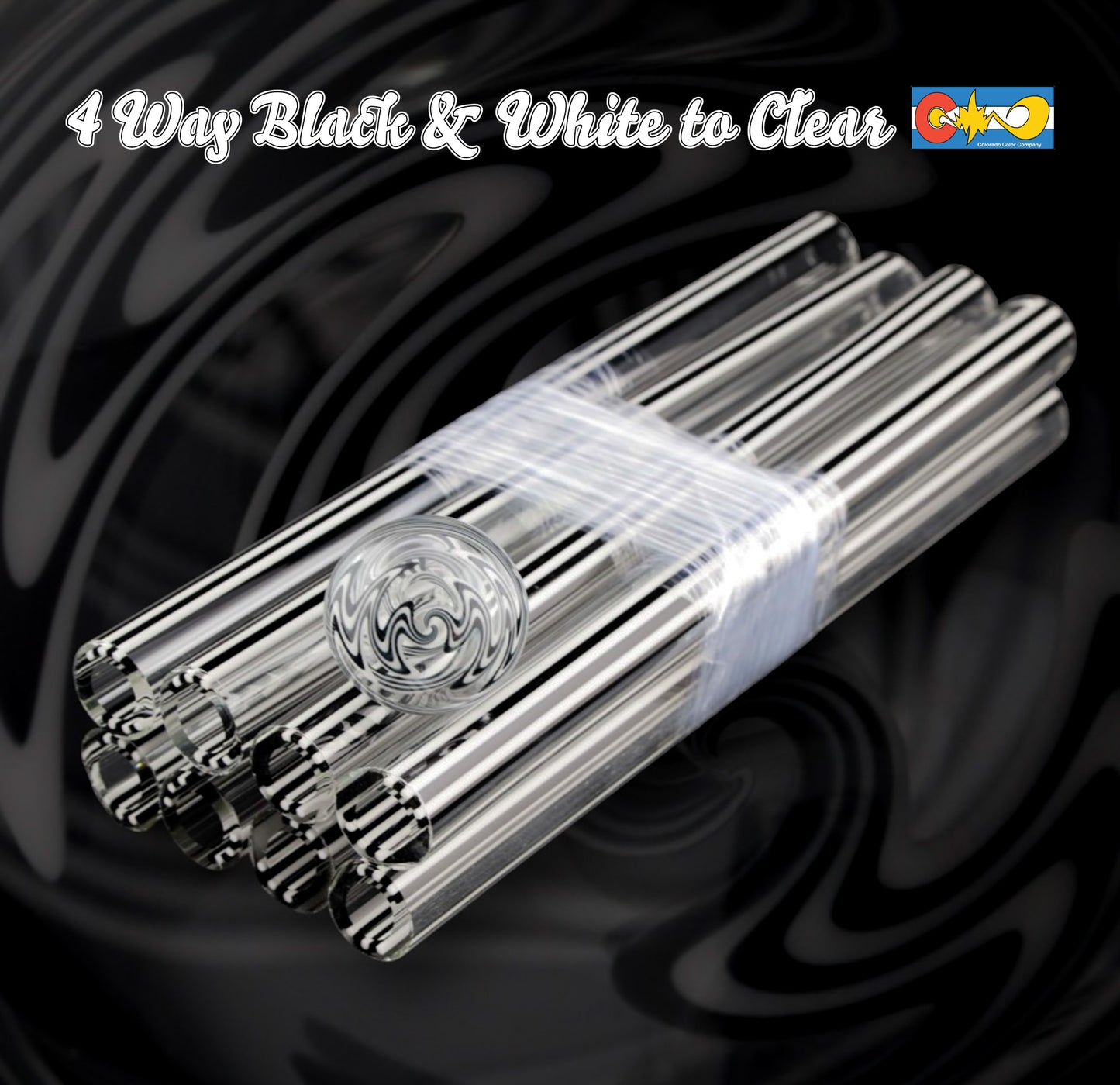 4 Way Black & White to Clear - Vac Stack - Borosilicate Glass - COE 33 - Lined Tubing