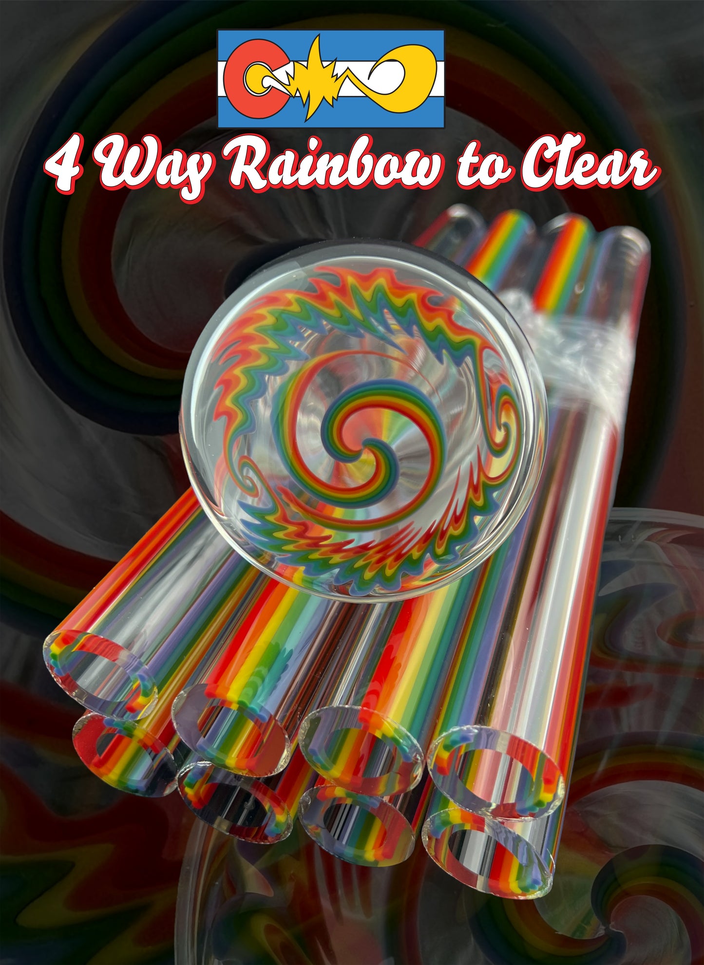 4 Way Rainbow to Clear - Vac Stack - Borosilicate Glass - COE 33 - Lined Tubing