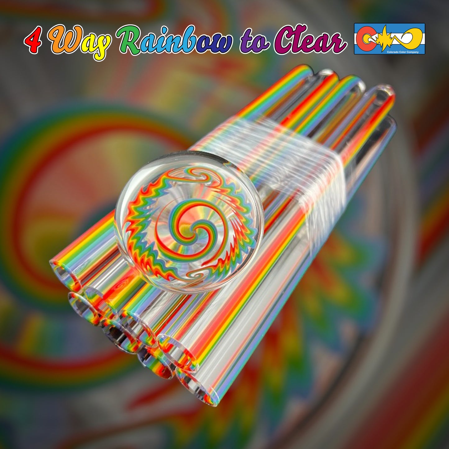 4 Way Rainbow to Clear - Vac Stack - Borosilicate Glass - COE 33 - Lined Tubing