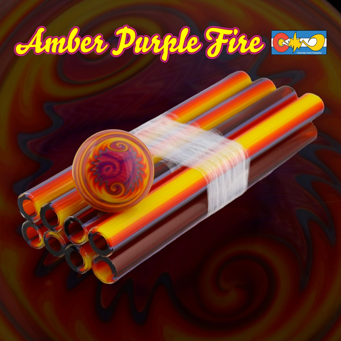 Amber Purple to Fire - Vac Stack - Borosilicate Glass - COE 33 - Lined Tubing