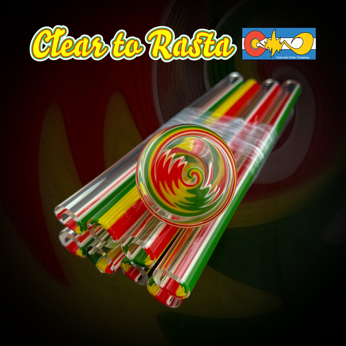 Clear to Rasta- Vac Stack - Borosilicate Glass - COE 33 - Lined Tubing