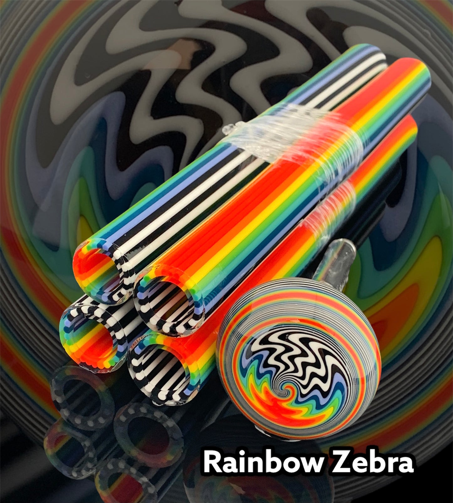 Rainbow Zebra – Vac Stack – Borosilikatglas – COE 33 – ausgekleideter Schlauch