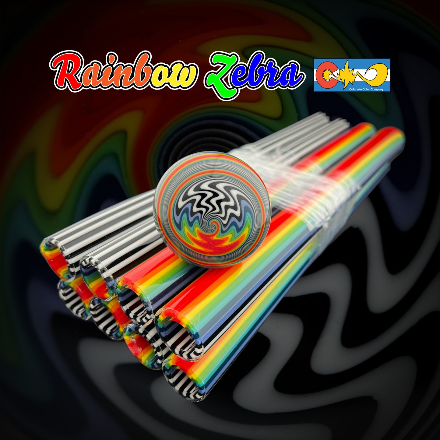 Rainbow Zebra – Vac Stack – Borosilikatglas – COE 33 – ausgekleideter Schlauch