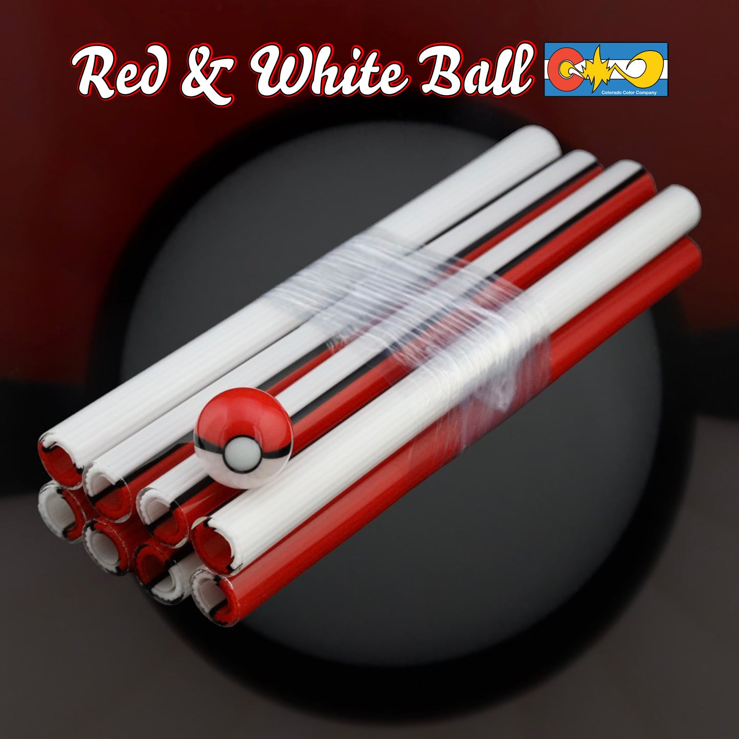 Red & White Ball - Vac Stack - Borosilicate Glass - COE 33 - Lined Tubing